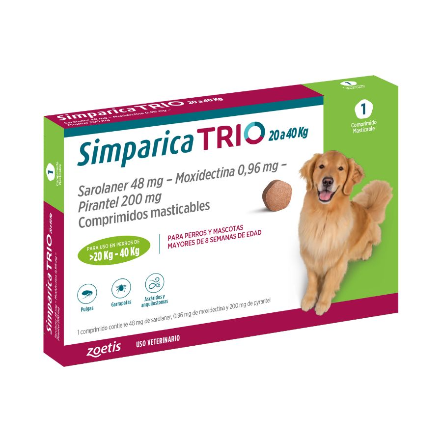 Simparica trio 20.1 - 40 kg antiparasitario para perros 1 comprimido